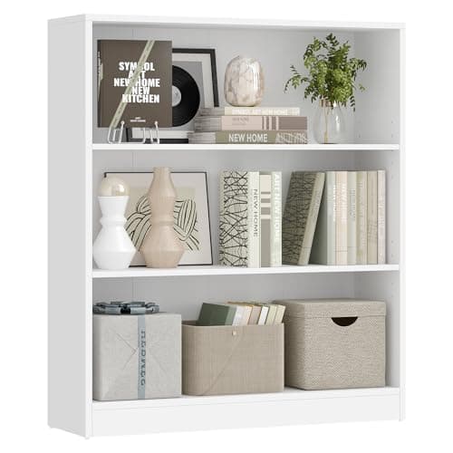 Image of VASAGLE 3 Tier Bookcase with Adjustable Shelves, Children's Bookshelf and Storage Unit for Study Home Office, 80 x 24 x 93 cm, White LBC106T14