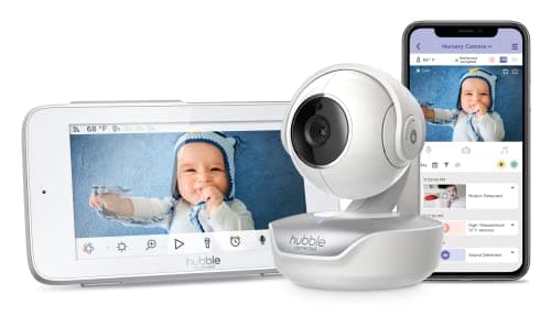 Image of Hubble Connected Nursery Pal Premium 5" Baby Monitor Camera and Audio, NightVision; Pan Tilt Zoom; 2Way Talk & Room Temp Sensor, 1000ft Range, Privacy mode, Secure Baby Monitor with Smartphone App