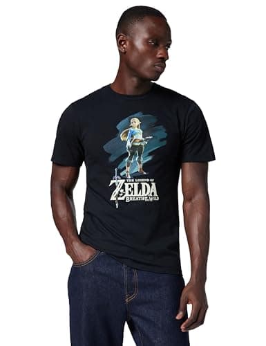 Image of Nintendo Men's Breath of The Wild Zelda Paint T-Shirt, Black, XL