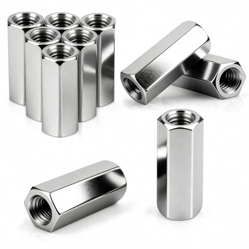 Image of qjuwhua M16 x 50 mm Long Hex Coupling Nut Zinc Plated Steel Female Threaded Bar Rod Nuts Studding Connector Fasteners Hexagonal Deep Nut Silver For Home Office Workshop Industrial Constructor 6 Pcs