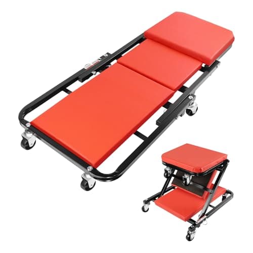 Image of Folding Car Creeper Board, 2-in-1 Crawler & Stool Seat, 36 Inch Foldable Z Garage Creepers, Mechanics Creeper Stool, Padded Crawler Board with 6 Rotatable Wheels, Under Car Trolley, Maximum Load 150kg