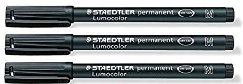 Image of Staedtler Lumocolor Black Medium Permanent Marker Pens Pack of 3 Waterproof Smudge Resistant Quick Dry CD DVD OHP