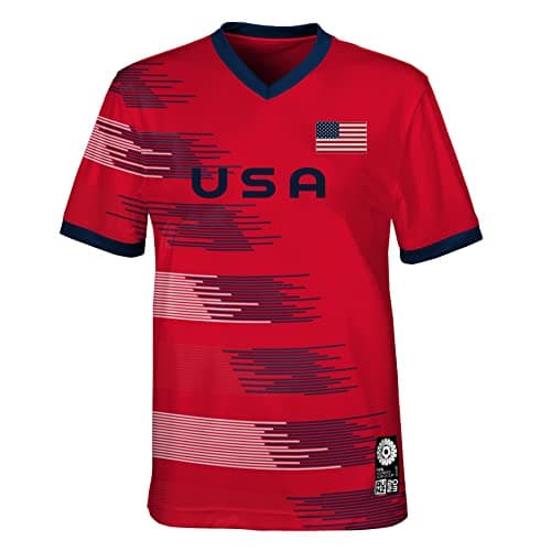 Image of Official 2023 Women's Football World Cup Youth Team Shirt, USA, Red, XL (18-20)