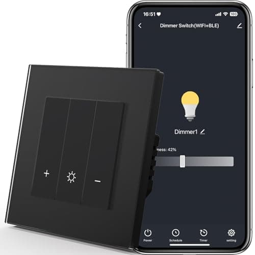 Image of MVAVA Alexa Light Switch, WiFi Dimmer Switch Compatible with Alexa/Google Home, Glass Light Switch, Flush-Mounted, Works with Tuya/Smart Life App, Neutral Line Requires 1 Gang 1 Way, Black