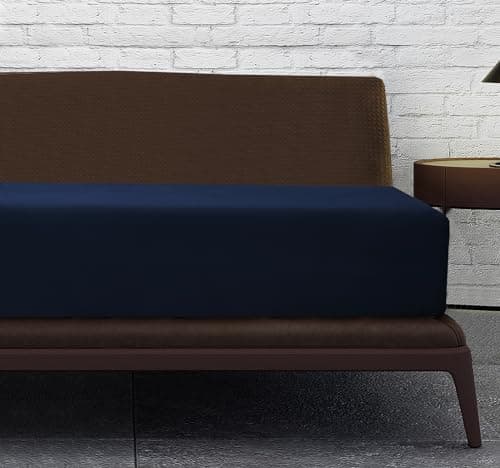 Image of Linen Home Navy 4FT Small Double Fitted Sheet Deep fit 12''/30cm Microfibre Easy Care Fitted Sheets Small Double Bed - Super Soft Brushed Wrinkle and Fade Resistance Bedding (4FT Small Double, Navy)