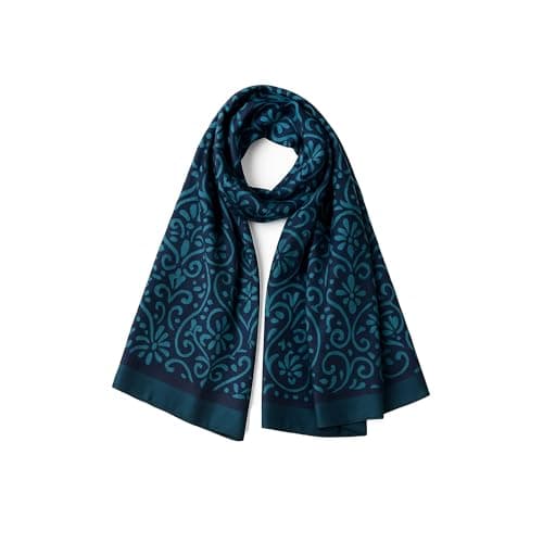 Image of Trillion London® Silk Scarf For Women | Lightweight Ladies Scarves | Shawl Wraps | Head Scarf | Gifts for Women | Designer Prints | Daily Wear | Smooth and Soft | Geometric Print | Blue