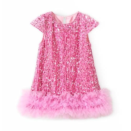 Image of Miipat Baby Girls Dress Velvet Sequin Cap Sleeve Toddler Girl Dresses Fall Winter Elegant Princess Kids Dress for Birthday Party Wedding (Pink 130 5-6 Years)