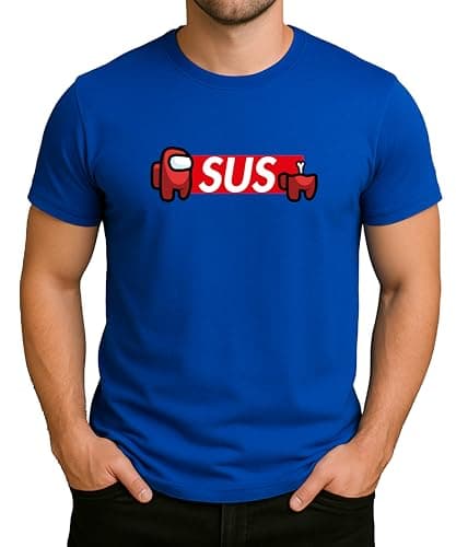 Image of Among Us Suspicious SUS Design Funny Gaming Motif for Gamers and Crewmates Men's T-Shirt, blue, XL