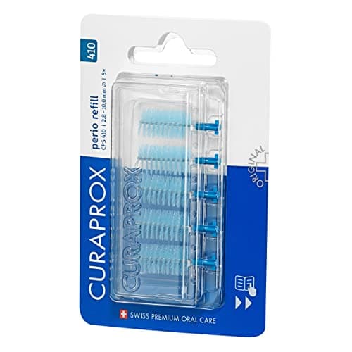 Image of Curaprox Interdental Brush Refills CPS 410 Perio – for Large Interdental Spaces & Gum Care | Ultra-Fine Filaments for Effective Plaque Removal |Blue| 5-Pieces | Designed in Switzerland