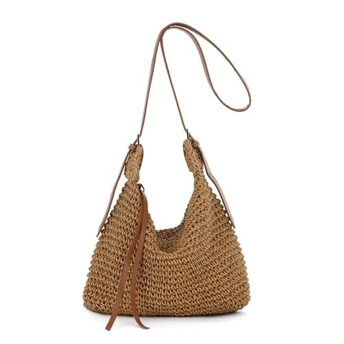 Image of EVEOUT Straw Crossbody Bag Women Casual Summer Boho Faux Raffia Woven Shoulder Bag for Beach Holiday