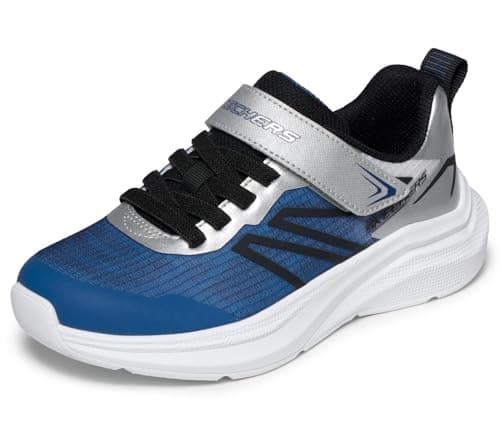 Image of Skechers Boy's Microspec Velocity Sneakers, Navy & Silver Synthetic/Textile/Black Tri, 11 UK Child