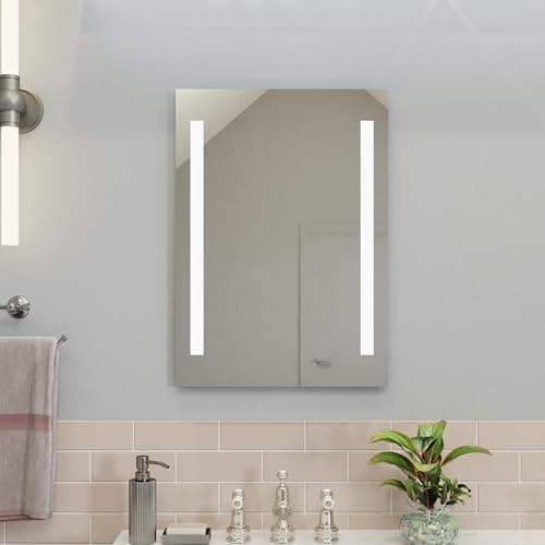Image of Croydex Horton Bathroom Mirror with Lights - Easy to Install Bathroom LED mirror Battery Operated with All Fittings Included, Two Light Strips, Touch Button Power Switch, 70x50cm