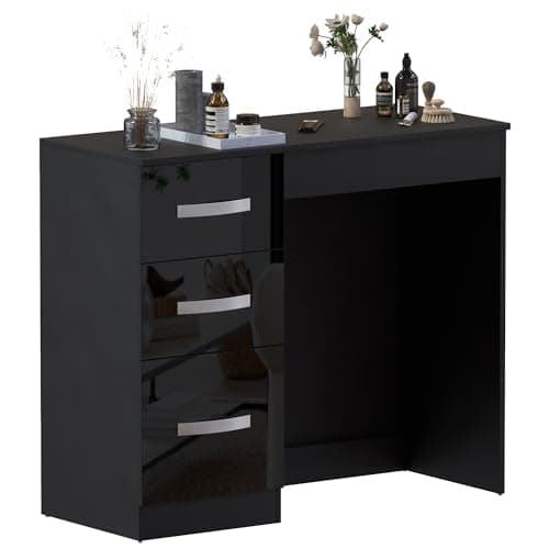 Image of Vida Designs Hulio High Gloss 3 Drawer Dressing Table/Vanity Table, Black, 79 x 93 x 38 cm
