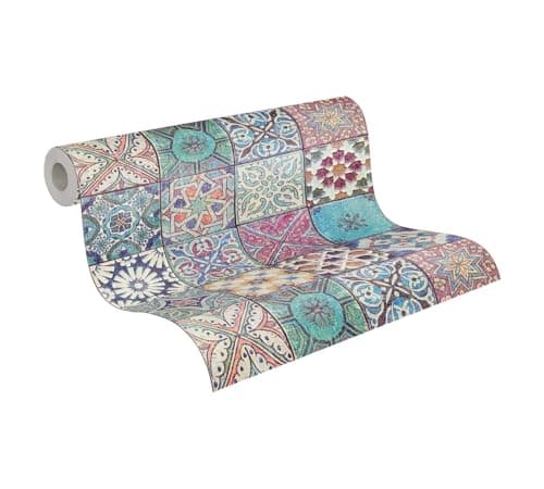 Image of A.S. Creation Bude Moroccan Tile Effect Wallpaper 36205-1 Multicoloured