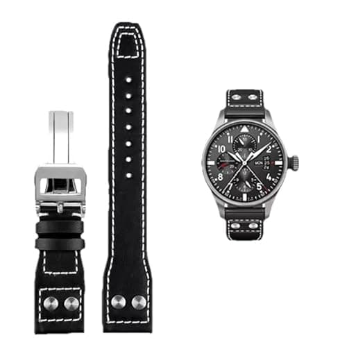 Image of Genuine Leather Watch Strap for IWC Big Pilot/Portuguese, 20mm-22mm with Buckle, Black and Brown (Black, 20mm, No Clasp)