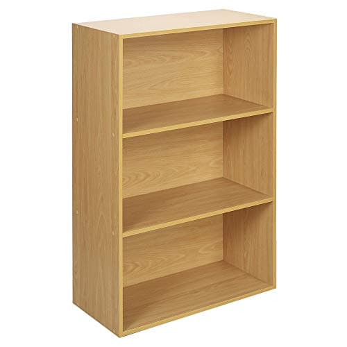 Image of URBNLIVING Oslo Wide 3 Tier Wooden Shelf Bookcase Stand (Beech)