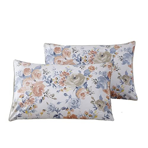 Image of STYHO Patterned Pillow Cases 100% Egyptian Cotton Floral Printed Pillowcases 2 Pack Super Soft Standard Pillow Cover for Hair and Skin with Envelope Closure(Khaki, 50 x 75cm)
