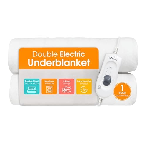 Image of Abode Double Electric Blanket 90W White Heater with 3 Heat Settings, Preheat Function & Detachable Controls, 1.4m Power Cord & Machine Washable AEDB2002 (Double)