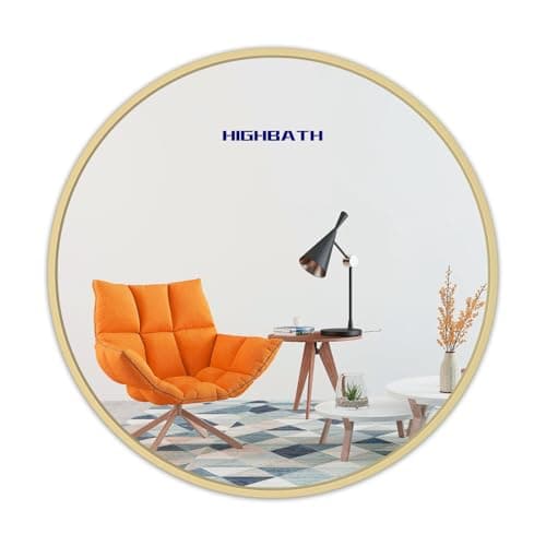 Image of HIGHBATH Wall Mirror 80 cm with Gold Frame, Modern Round Hanging Mirror for Bathroom Bedroom Living Room Hallway, Wall Mounted Makeup Dressing Mirrors