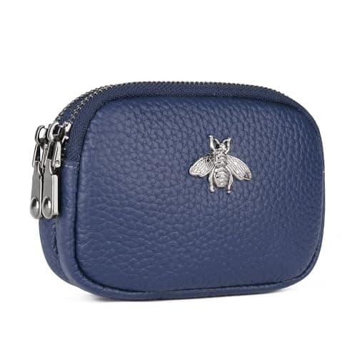 Image of MAVHVAM Ladies Genuine Leather Small Purse for Women Mini Coin Wallets Pouch Campact Credit Card Holder with Double Zip (Blue)