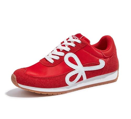 Image of LUCKY STEP Women's Fashion Sneakers Trendy Stylish Low Top Classic Retro Casual Ladies Comfortable Running Walking Shoes (Red, 10US-40EU-7UK)