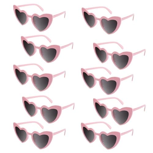 Image of Yicaam 10 Pairs of Heart-Shaped Sunglasses for Women, Vintage Retro Love Heart Glasses, Cat Eye Shaped Sunglasses, Vintage Heart Glasses for Wedding and Costume Party - Pink