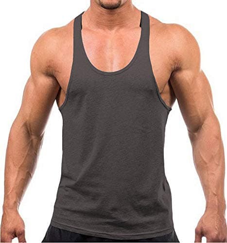 Image of Men's Stringer Gym Tank Top Shirt Print Cotton Bodybuilding Sport Vest (S, Dark Grey)
