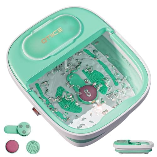 Image of Qtiice Collapsible Foot Spa and Massager with Heater,Bubble,Virbration,Red Light,Foot Bath Bowl with 3 Pedicure Attachments to Help Take Care of Your Feet(Green)
