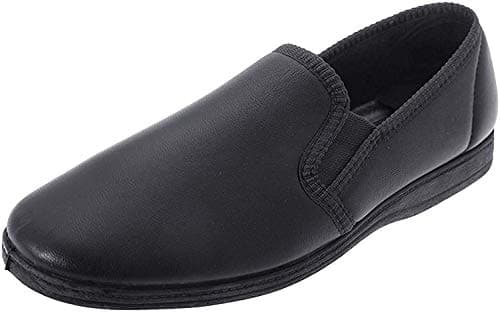 Image of Men's softie Leather Slippers HADLEY twin gusset with rubber sole (10 UK, Black)