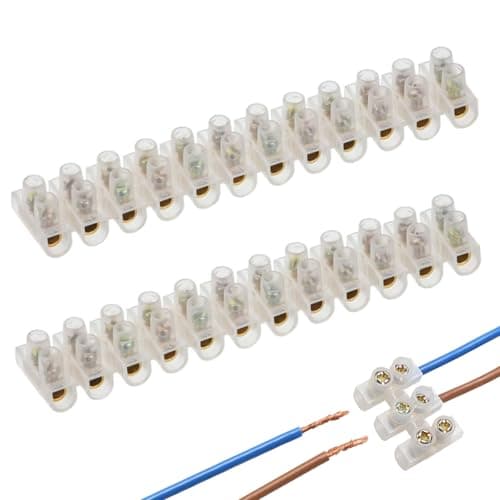Image of 3A 12 Way Electrical Connector Blocks, 3 Amp 12 Way White Terminal Block Strip, Screw Type Choc Block Terminal Strip, Flathead with Easy Attachment Holes for Wiring Cable (2)