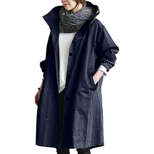 Image of Women's Raincoat Solid Color Waterproof Jacket Lightweight Plus Size Trench Coat Hooded Long Sleeve Pocket Outdoor Quick Dry Raincoat Windproof Casual Zipper Jackets
