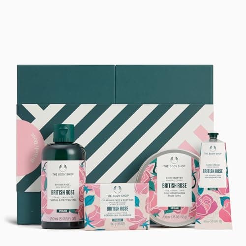 Image of The Body Shop British Rose Delights Collection, Bath and Body Gift Set with Body Butter, Shower Gel, Hand Balm, Soap, 650ml