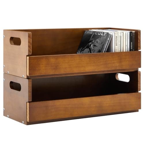 Image of Namalu 2 Set Wooden CD Storage Box Holder Shelf Cassette Tape Display Racks with Carrying Handles, Organizer Shelf for Movie Cases, DVDs, Each Set Can Store up to 36 Pcs CDs (Brown)
