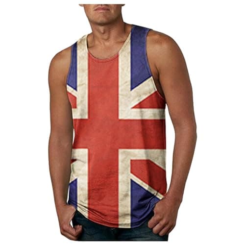 Image of Zofedap Union Jack Vests Tank Top for Men Uk Sleeveless Shirt Gym Running Vest Great Britain Flag Printed Tops Shapewear Vest