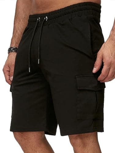 Image of MakingDa Men’s Cargo Shorts Pockets Drawstring Elasticated Waist Workout Sports Running Gym Regular Fit Joggers Casual Summer Jogging Bottoms Black M