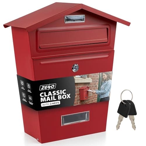 Image of ZENO Post Box | Letter Box Wall Mounted Waterproof | Large Outdoor Mail Box for Home | Secure Postbox with Lock and Keys | Modern Letterbox with Nameplate Window | Heavy Duty Post Boxes | Red