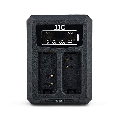 Image of JJC USB Dual Battery Charger for Olympus PEN-F, E-P5, OM-D E-M1, OM-D E-M5, OM-D E-M5 Mark II etc. Cameras for Olympus BLN-1