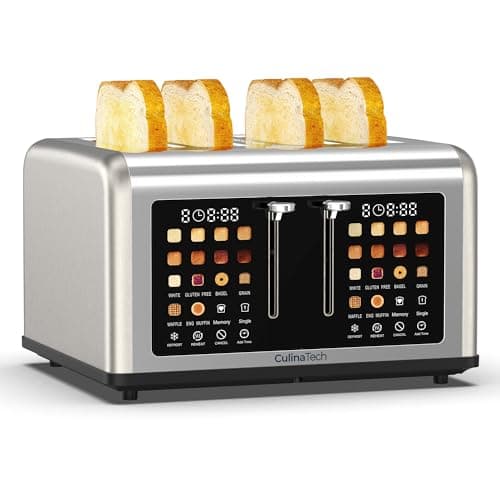 Image of Culinatech Smart 4 Slice Toaster, Smart Touch Screen 8 Browning Levels 6 Preset Bread Programs, Stainless Steel Bread Toaster with Touch LCD Display