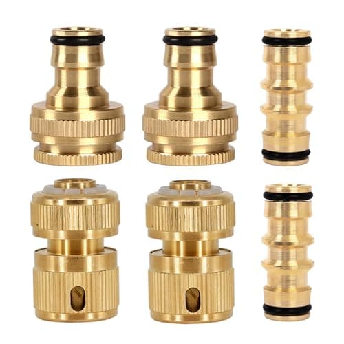 Image of 6 Pack Brass Garden Hose Connectors, Hose Pipe Connector & Tap Connector Kit, Quick Connect Hose Fittings for 1/2 Inch Garden Hose Pipes