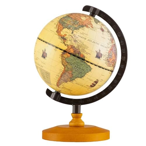 Image of COSTWAY 14cm World Globe, Mini Rotating World Globes with Wooden Base, Geography Educational Learning Globe Desktop Decoration for Home Office School