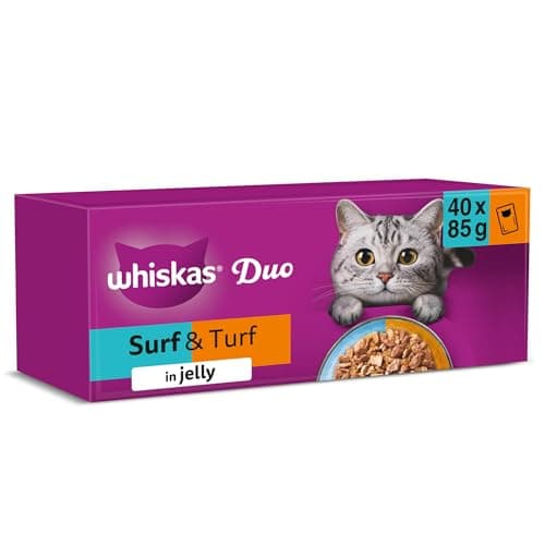 Image of WHISKAS DUO Adult Wet Cat Food in Jelly 40x85g Surf & Turf