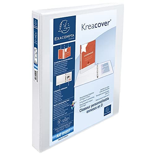 Image of Exacompta - ref. 51822E - 1 customizable rigid opaque binder with 3 pockets - 2 D-rings of 30 mm - Spine 47 mm - External dimensions: 32 x 27.7 cm - Format to be filed A4 Maxi - Colour: white