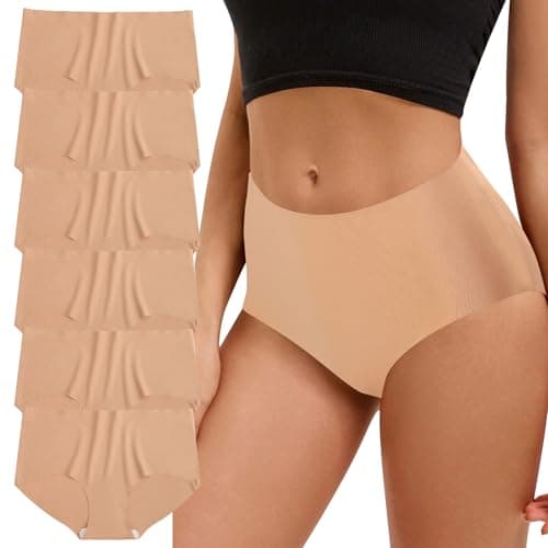 Image of Risipu Women's Mid Waisted Seamless Underwear Full Coverage Brief Ladies No Show Panties Sexy Comfortable Lingerie (UK, Alpha, S, Regular, Regular, 6 Pack - Nude)