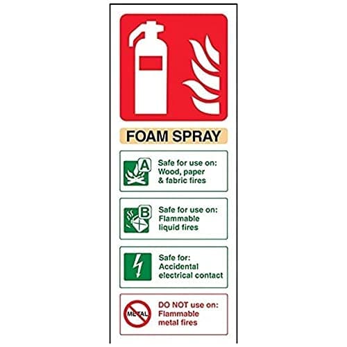 Image of V Safety 11012AC-R Foam Spray Id Electrical Safe Fire Extinguisher Sign - Portrait - 75mm x 200mm - 1mm Rigid Plastic, Beige/Black/Green/Red