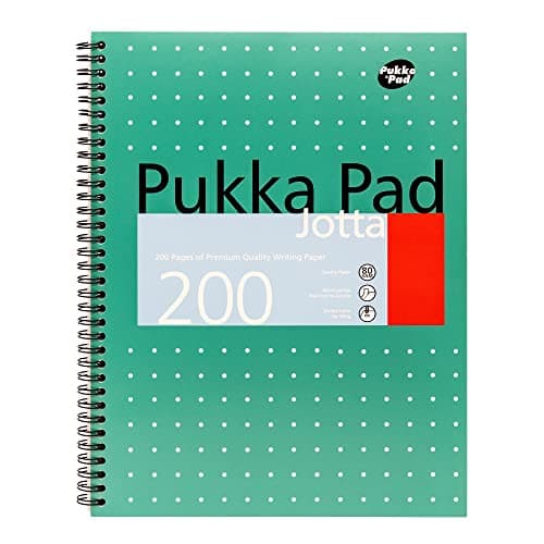 Image of Pukka Pad, A4+ Metallic Jotta Book 1 Pack –22.5 x 29.6cm–Wirebound Notebook with 8mm Lines and 80GSM Paper –Features 4-Hole Punch Margins and Perforated Edges -200 Pages, Green
