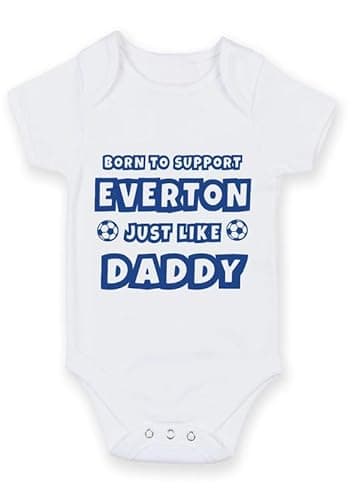 Image of Football Baby Grow – White Cotton Onesie “Born to Support Everton Just Like Daddy” Soccer Ball Design – Father's Day Gift for Newborns & Infant, Design-08, 0-3 months