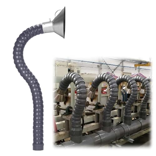 Image of Industrial Duct Hose for Fume Extraction, Flexible 200mm Arm Tube with Hood, Articulated Dust Collection Hose for Air, Smoke & Dust Removal - 1m