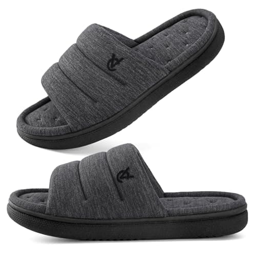 Image of VeraCosy Men's Open-Toe Slide Slippers Memory Foam House Shoes with Thick Sole Matt Black,10-11 UK