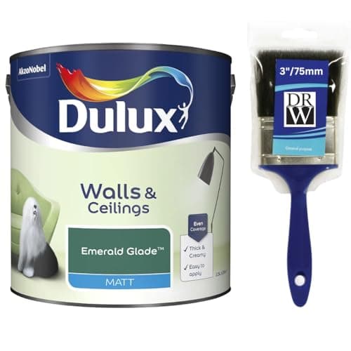 Image of Emerald Glade Walls & Ceilings Matt Emulsion Paint 2.5L + 3" Emulsion Paint Brush – Smooth Creamy Finish, Quick Dry, Low VOC, Easy Application for Walls & Ceilings