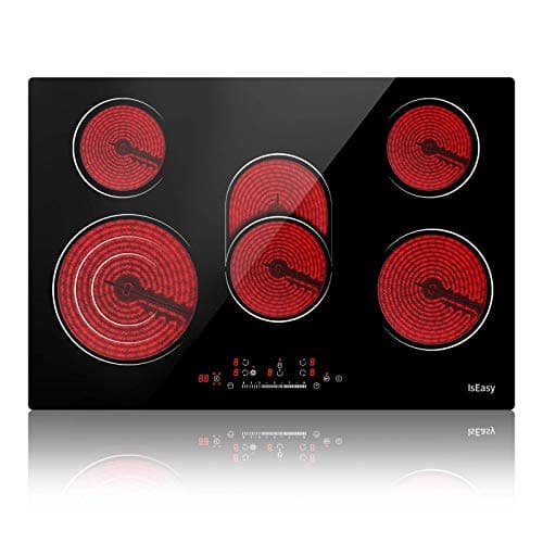Image of Ceramic Hob, 77cm, 8600W Built-in Electric Glass Ceramic Cooktop, IsEasy Built-in, Black Glass with 5 Cooking Zones, Touch Control, Child-safety Lock&Timer